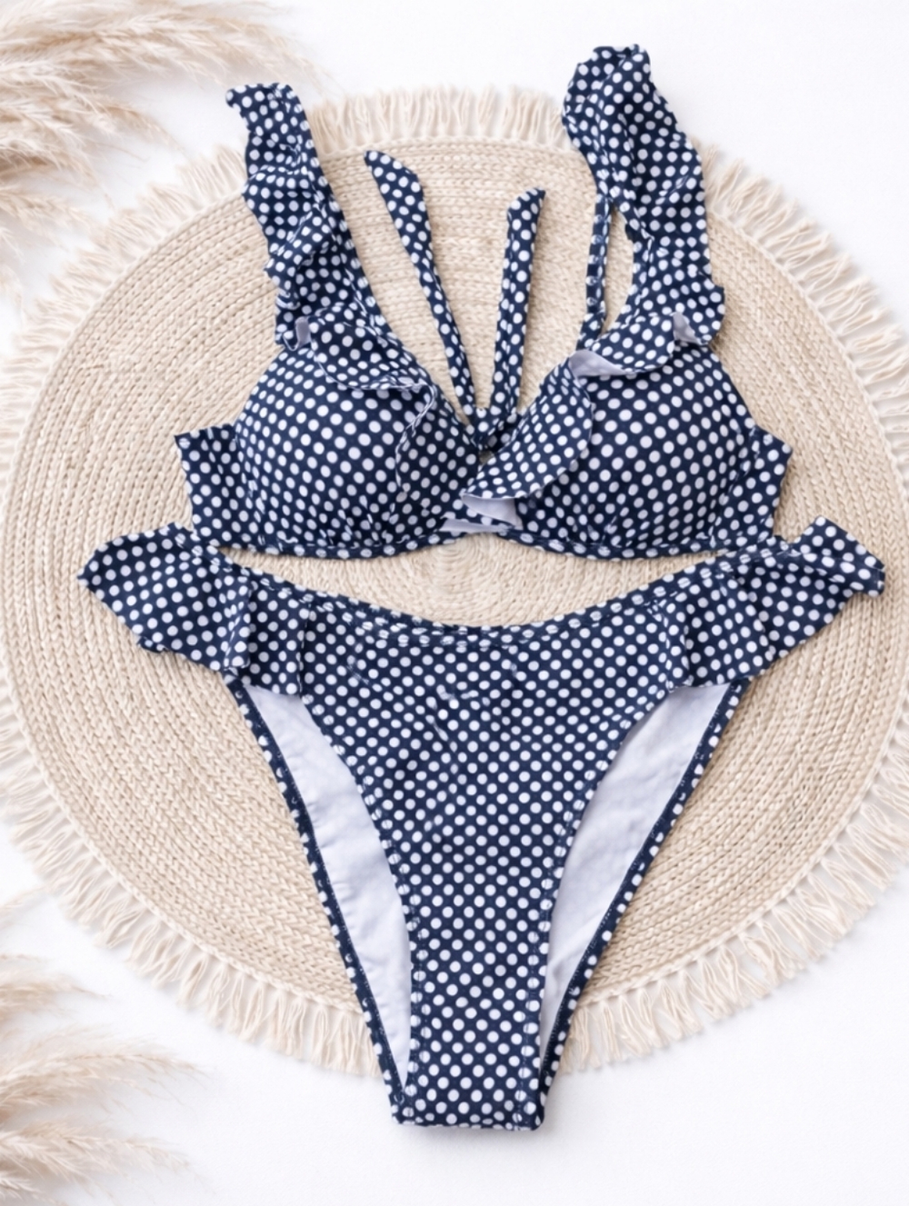 NWOT Retro Navy Polka Dot Ruffle Bikini Set - Size S
